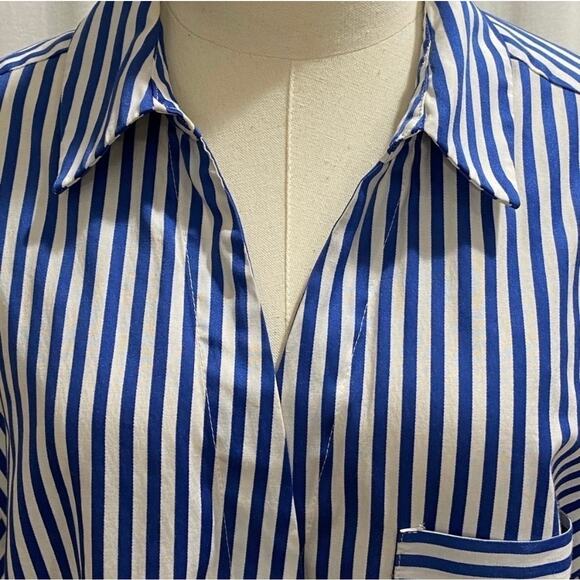Zara Blue White Striped Collared Tunic Long Sleeve Shirt Dress Size Medium - Picture 5 of 8